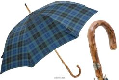 Umbrella | NZ PASOTTI Men 142 Celtic-8 K - Blue Check Umbrella with Wooden Handle VB8JV114