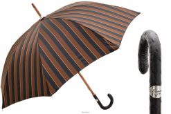 Umbrella | NZ PASOTTI Men 142 Conrad-8 S - Large Striped Umbrella withOstrichLeather Handle VB8JV143
