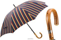 Umbrella | NZ PASOTTI Men 145 Alfred-1 C - Large Striped Umbrella, Chestnut Handle VB8JV130
