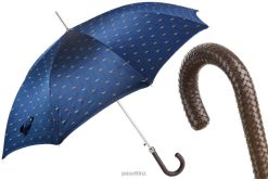 Umbrella | NZ PASOTTI Men 478 5880-3 N37 - Classic Umbrella with Braided Leather Handle VB8JV137