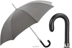 Umbrella | NZ PASOTTI Men 478 6768-7 PU - Elegant Grey Umbrella, Leather Handle VB8JV70