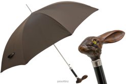Umbrella | NZ PASOTTI Men 478 Oxf-17 113 - Brown Umbrella with Rabbit Handle VB8JV118