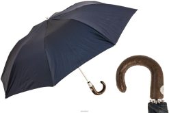 Umbrella | NZ PASOTTI Men 64 52682-3 S - Brown & Navy Folding Umbrella withOstrichLeather VB8JV188