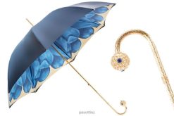 Umbrella | NZ PASOTTI Women 189 21065-13 P17 - Luxury Blue Dahlia Umbrella, Double Cloth VB8JV337