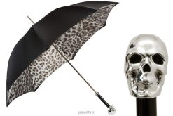 Umbrella | NZ PASOTTI Women 189N 52417-42 W33 - Black and White Animalier Umbrella with Silver Skull Handle, Double Cloth VB8JV539